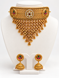 Antique Gold Choker Necklace & Jhumka Earrings Set