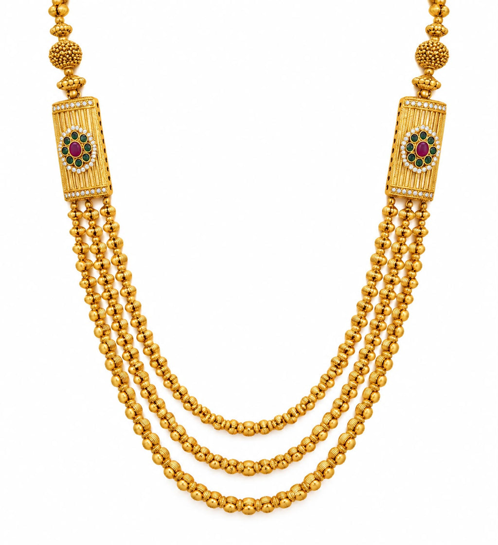 Large gold jhumka earrings with ruby, emerald and pearl stud top