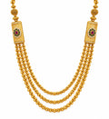 Large gold jhumka earrings with ruby, emerald and pearl stud top