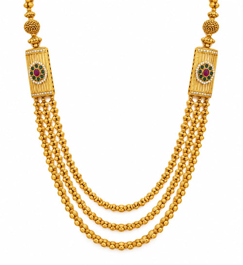 Large gold jhumka earrings with ruby, emerald and pearl stud top