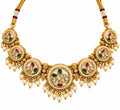 Antique gold jhumka earrings with ruby stone stud, Kundan work and pearl drops
