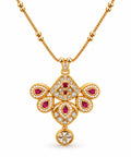 Antique gold white meenakari ruby emerald multi-motif pendant necklace on foxtail chain