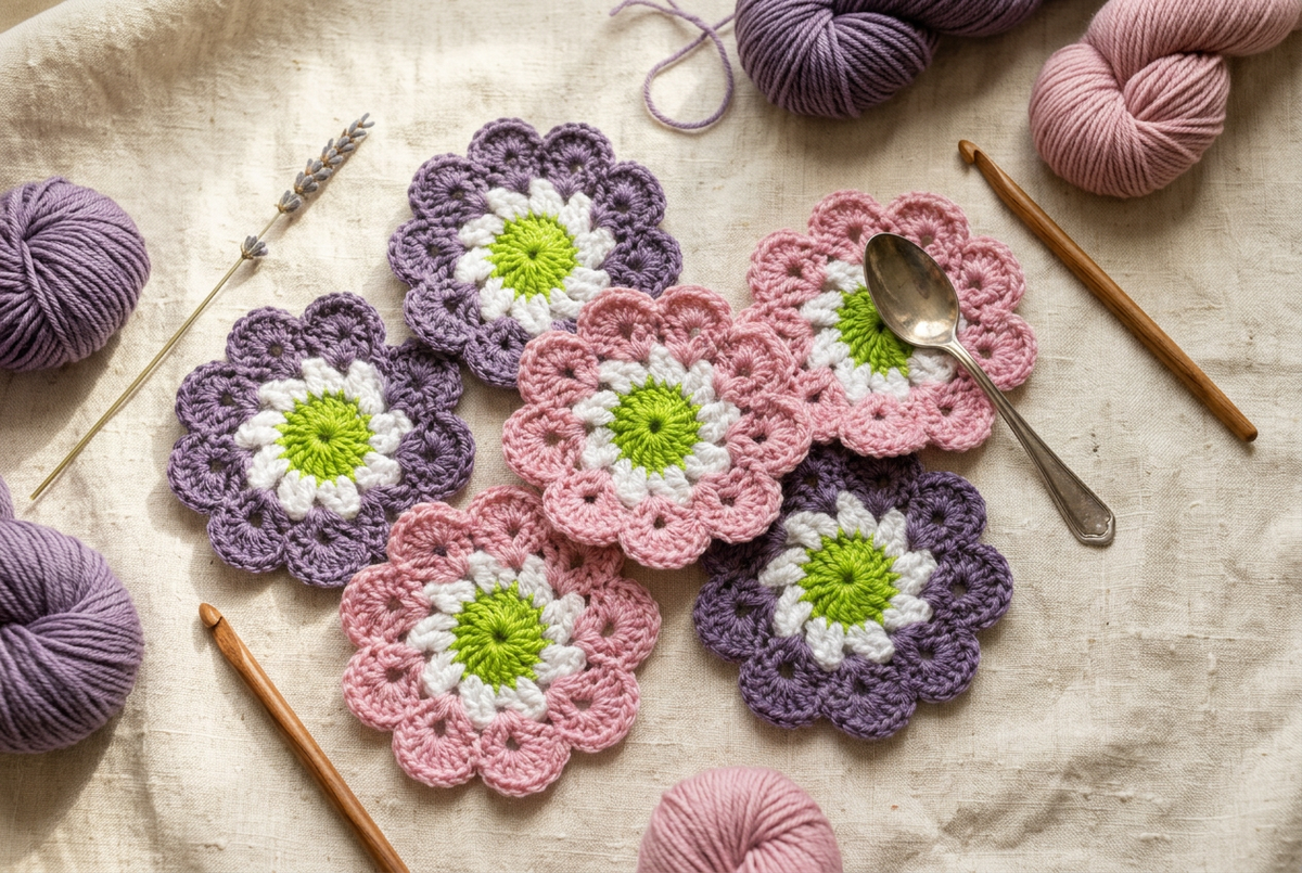 Crochet Flower Coaster Set