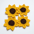 Set of 4 handmade crochet sunflower coasters natural product photography