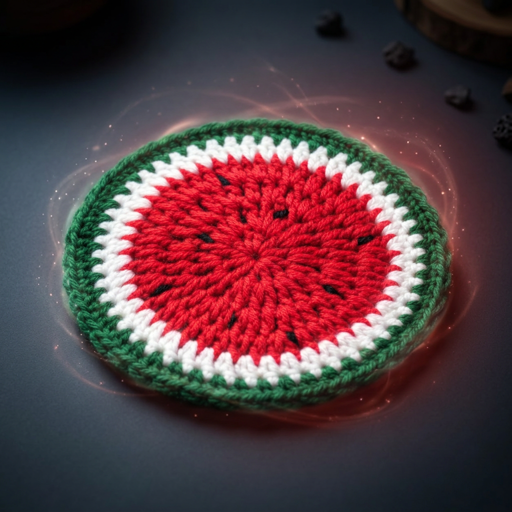 AI enhanced crochet watermelon coaster product image