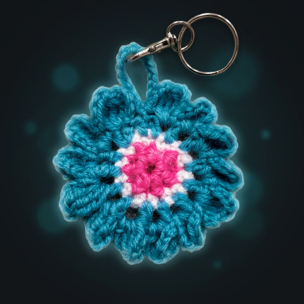 AI enhanced crochet flower keychain product image